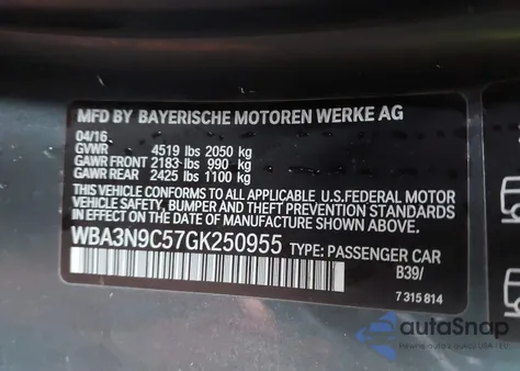 2016 BMW 4 Series 428I xDrive из США, поврежденный, VIN WBA3N9C57GK250955